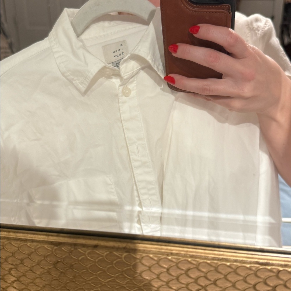 White Button Down Collared Long Sleeve Blouse - image 2